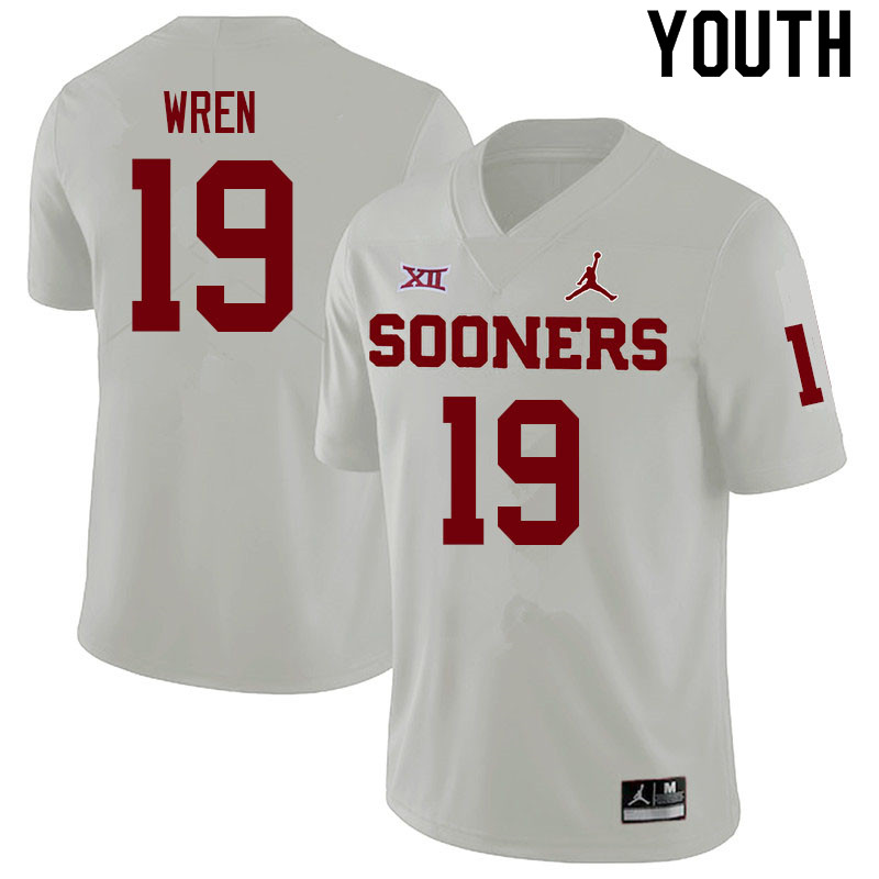 Youth #19 Maureese Wren Oklahoma Sooners College Football Jerseys Sale-White - Click Image to Close